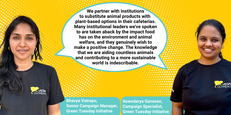 Bhavya and Sowndarya talk about how your support helps us sensitize corporations to the impact of food on the environment and animals. 