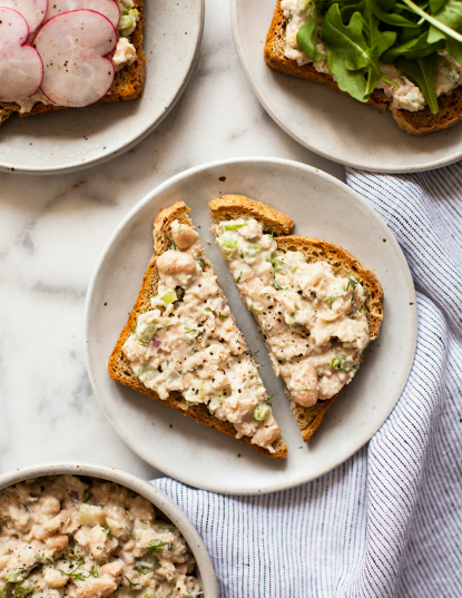 Smashed Garlic Tahini White Bean Salad