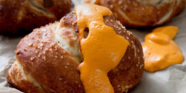 Stuffed Pretzel Knots with Nacho Cheese