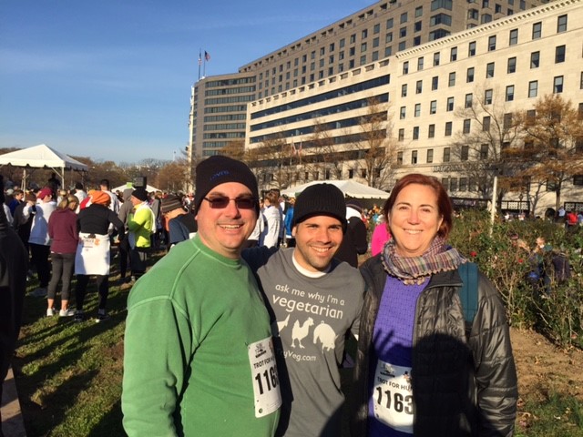 Some veg & veg-minded co-workers as we get ready to do a Thanksgiving morning 5k. I enjoy working out with friends who are also veg. I’m not the fastest or strongest, but try to have the funniest jokes.